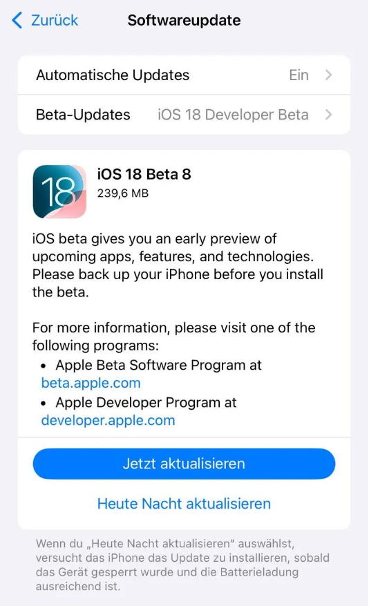 徐闻苹果手机维修分享苹果 iOS / iPadOS 18 开发者预览版 Beta 8 发布 